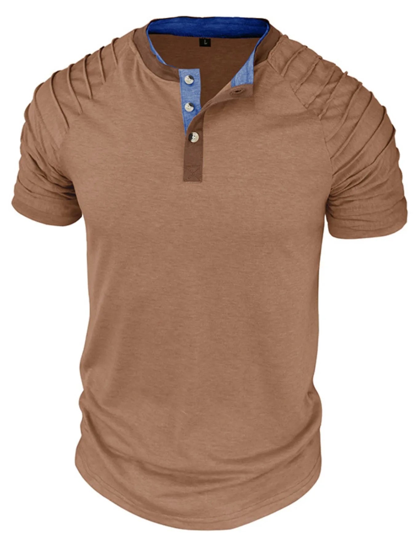 Men's Full Size Casual Henley Short Sleeve Top with Contrast Collar Plus Size.