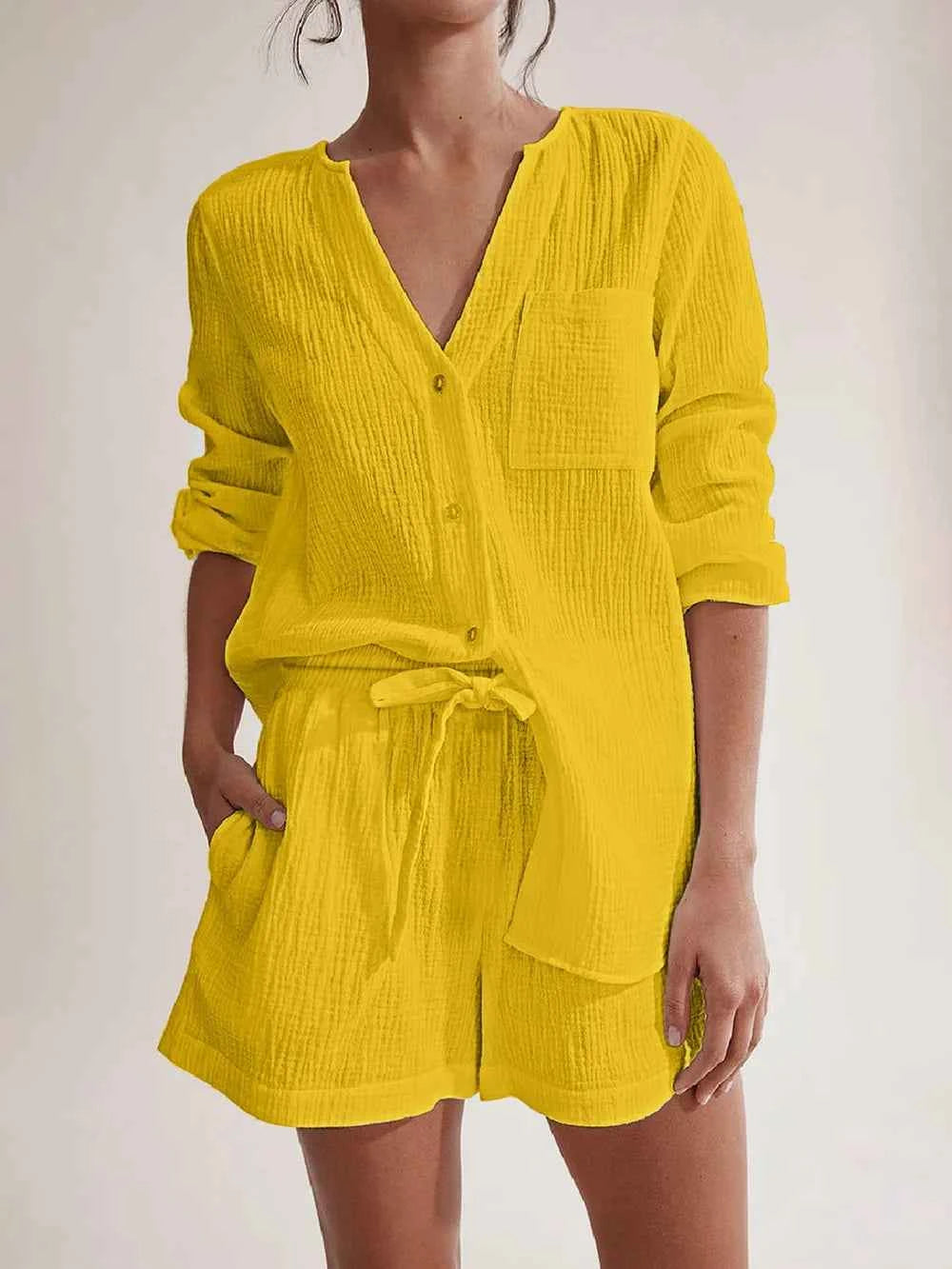 Long Sleeve women Top and Shorts Set