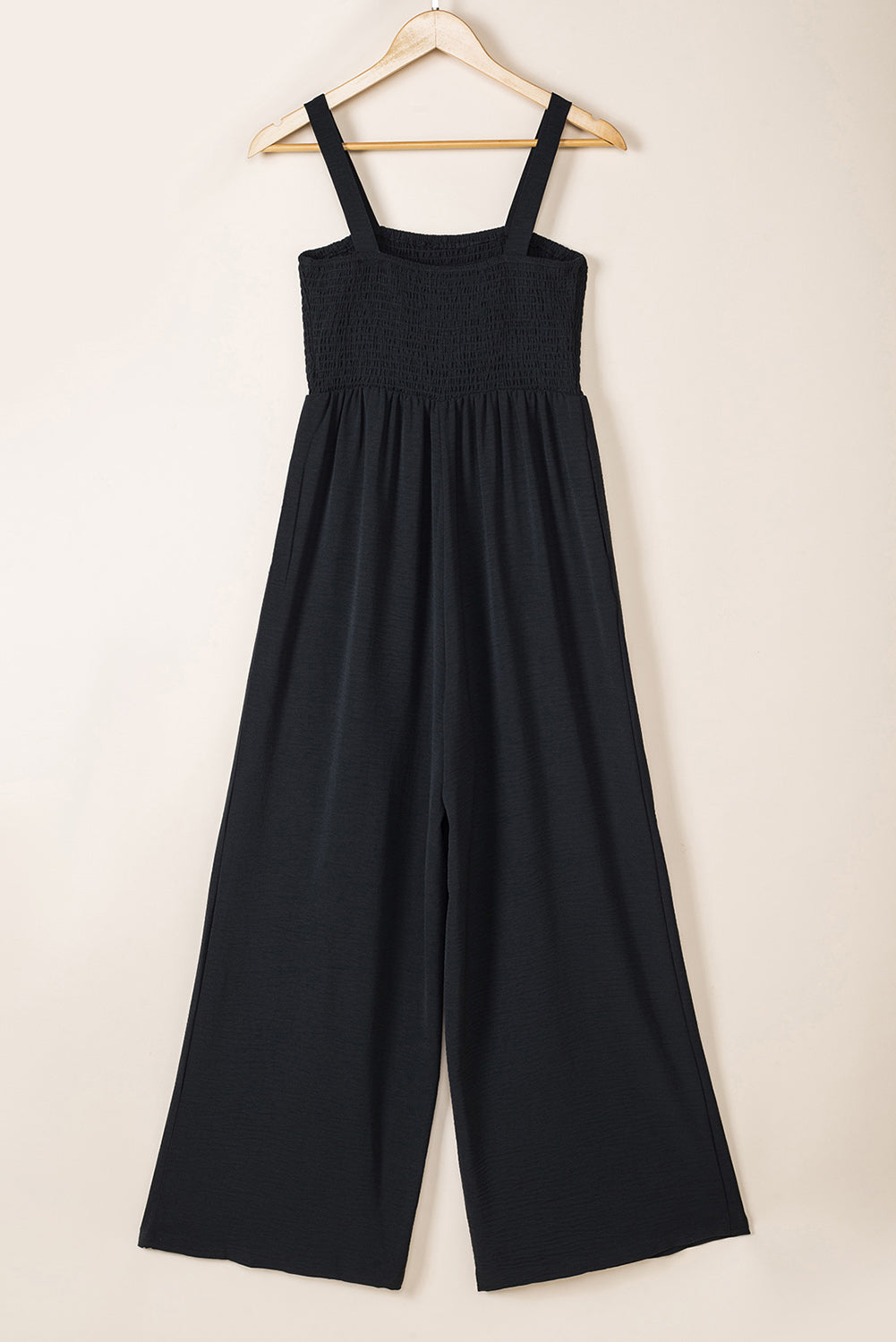 Black Smocked Sleeveless Wide Leg Jumpsuit with Pockets Dear-Lover Dropshipping