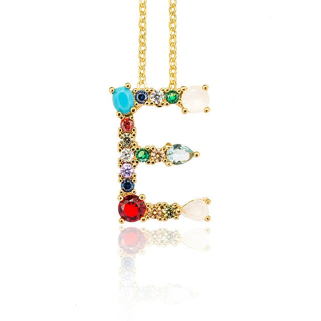 Multicolor charm Gold pendant Necklace micro pave zircon initial 26 letter necklaces Couple Name necklace Christmas gift