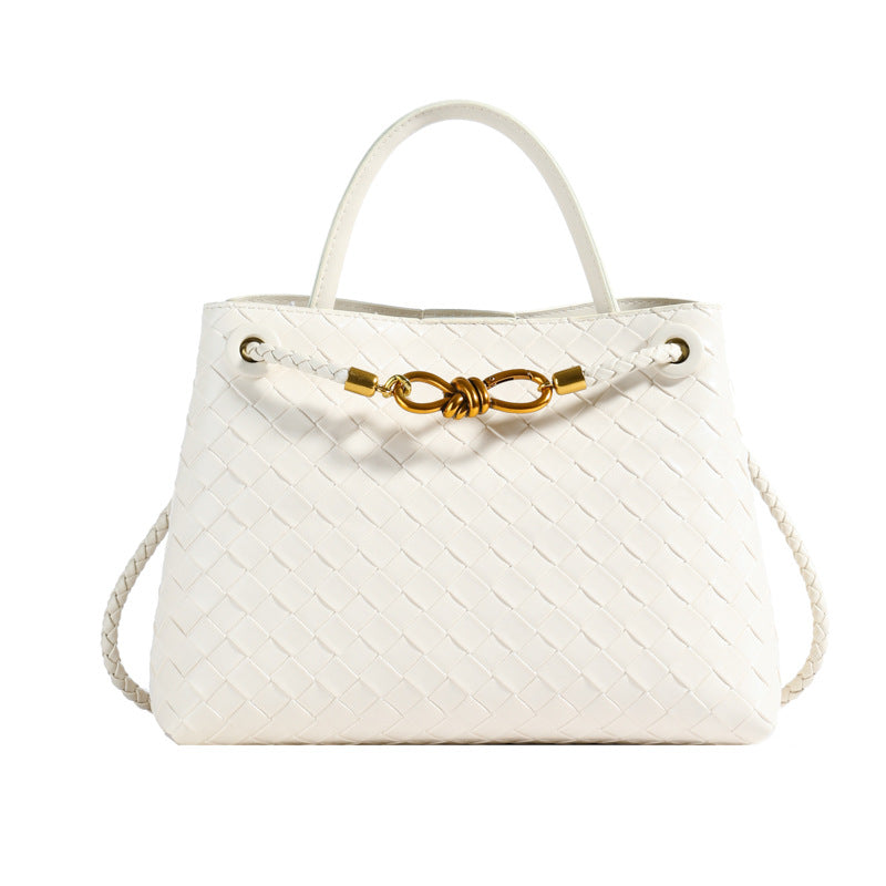 Metal rope buckle woven shoulder bag, fashionable, versatile, retro, commuter bag for women. eprolo