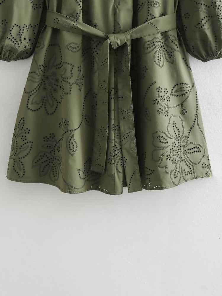 Long Sleeve Loose Hollow Lace Dress for Women Casual Fashion Elegant Design