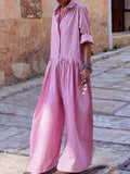 Plaid Collar Long Sleeve Jumpsuit