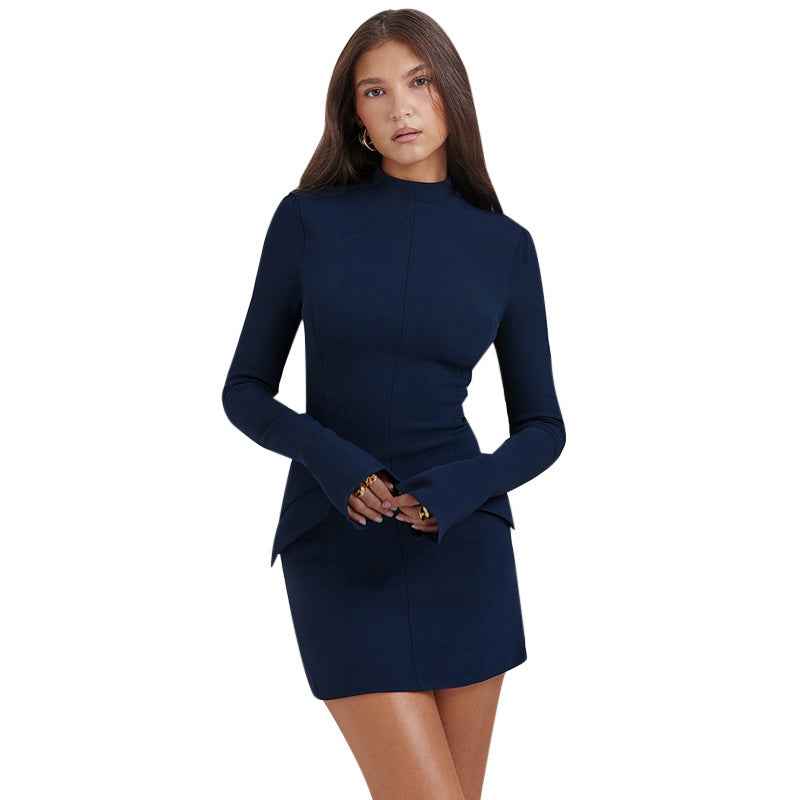 Elegant slim fit long sleeved dress for women's clothing