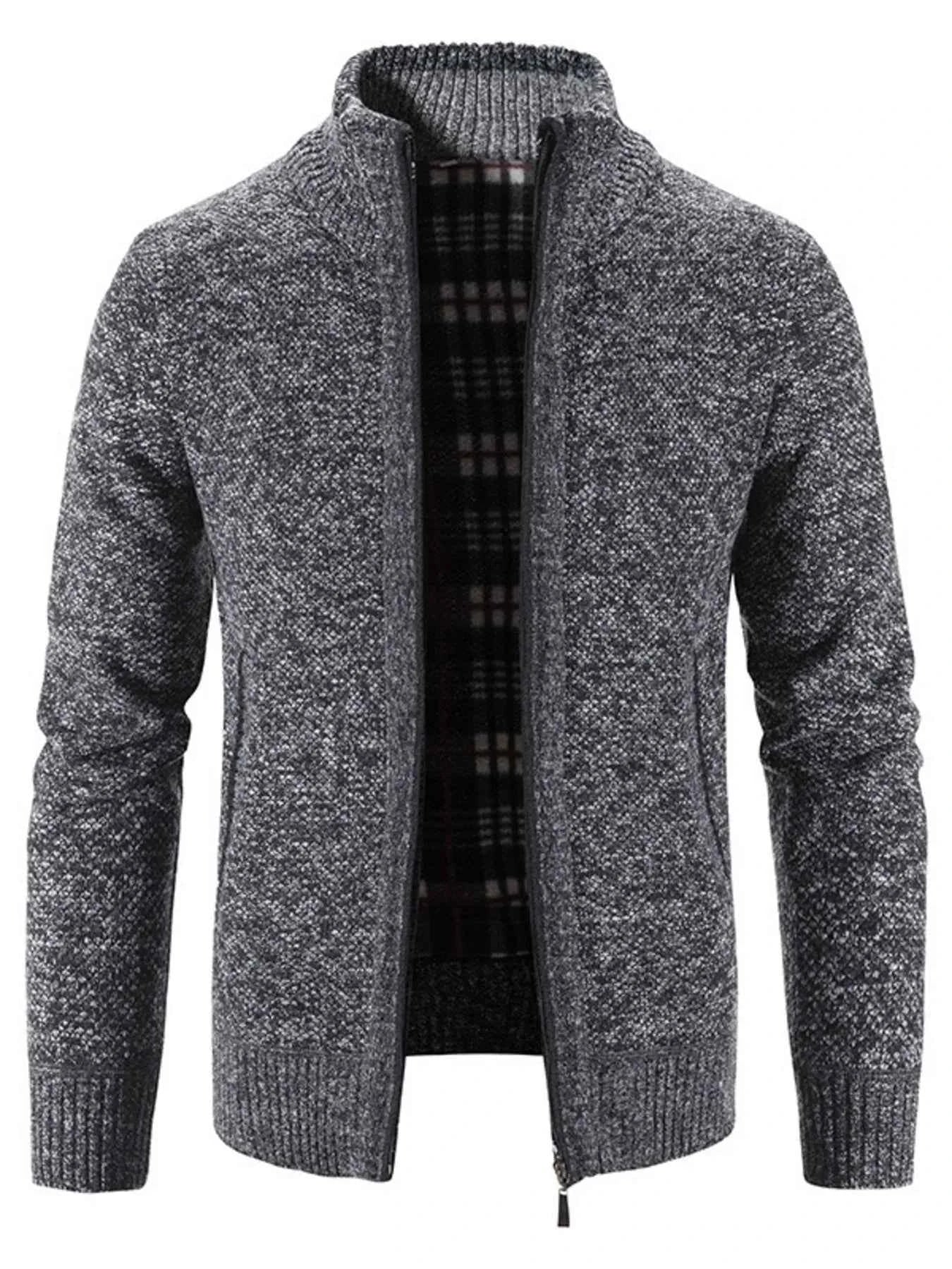 Men's Plus Size Zip-Up Long Sleeve Cardigan