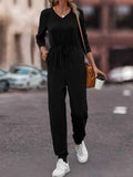Casual Long Sleeve Drawstring Waist Jumpsuit