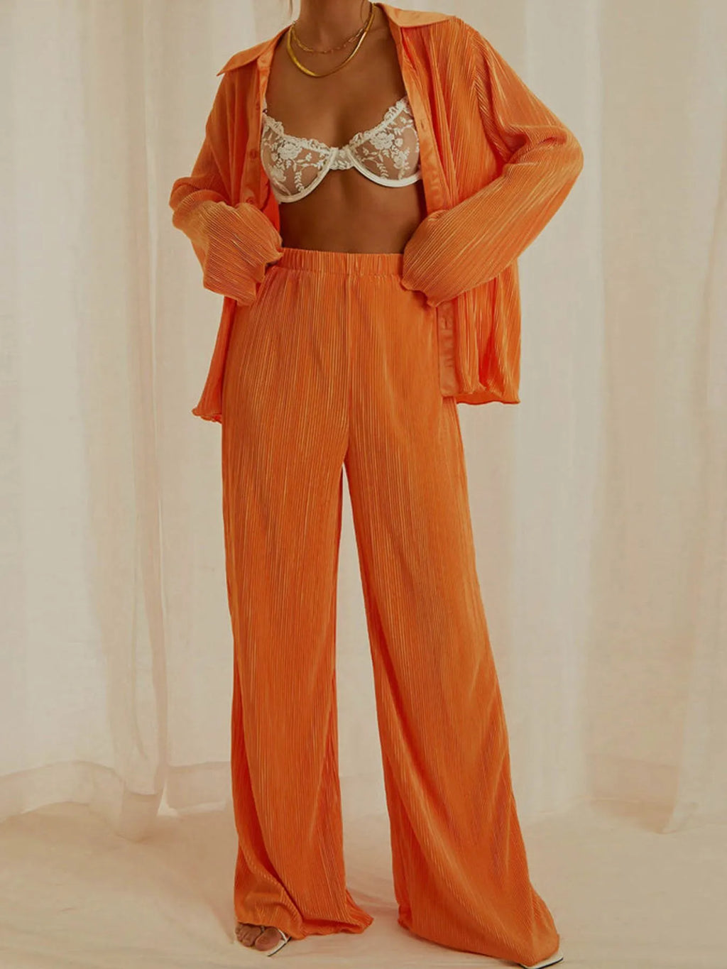 Button Up Long Sleeve Top and Pants Set.