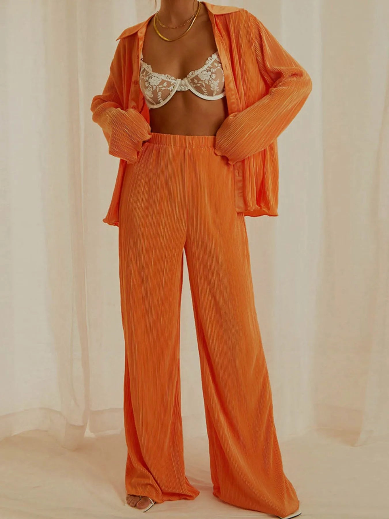 Button Up Long Sleeve Top and Pants Set.