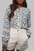 Black Printed Lace Detail Floral Puff Sleeve Fall Shirt