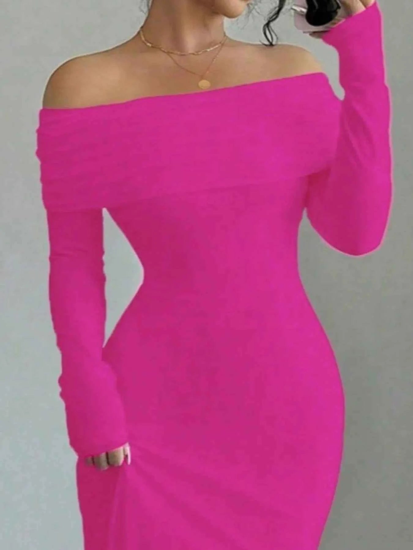 Off-Shoulder Long Sleeve Bodycon Maxi Dress