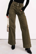 Jungle Green Double Waistband Loose Straight Jeans