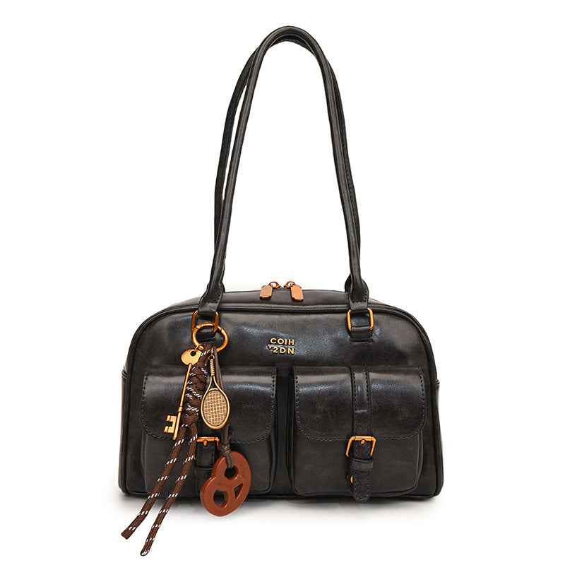 Korean-style Retro Shoulder Bag Fashion Trendy Casual Boston Bag Stylish Bowling Bag