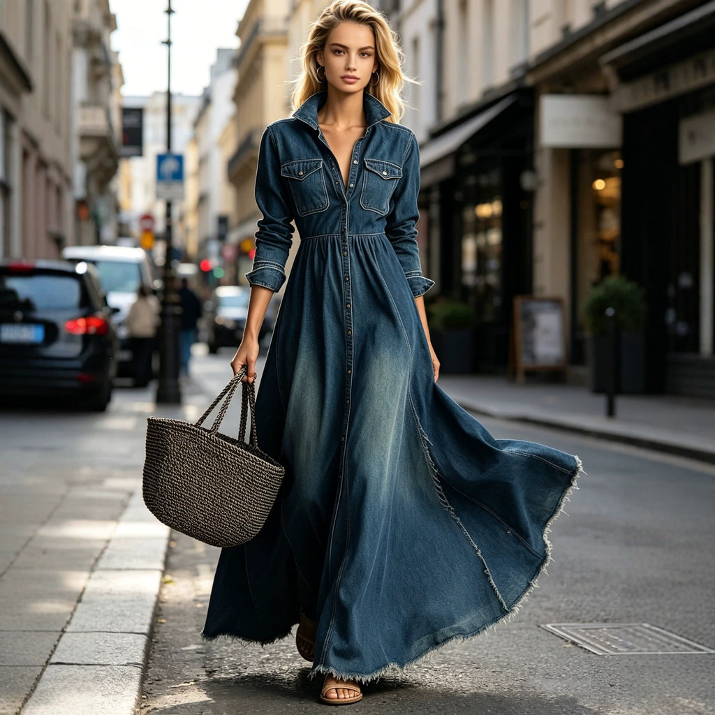Waist slimming retro long sleeved dress