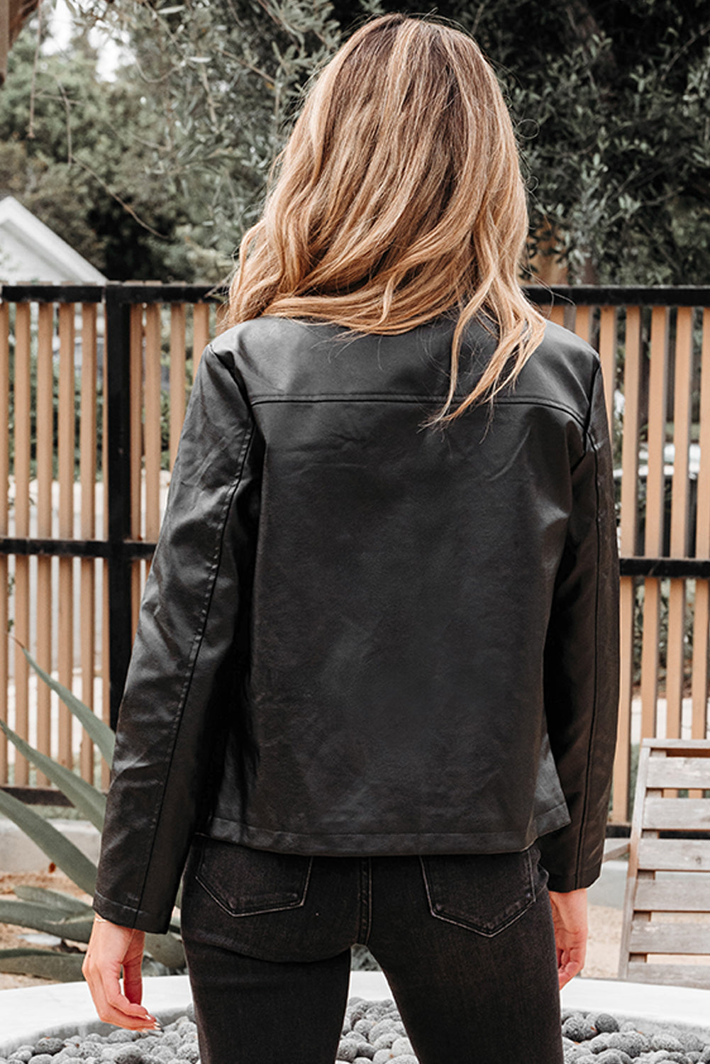 Black Faux Leather Buttoned Front Boxy Jacket Dear-Lover Dropshipping