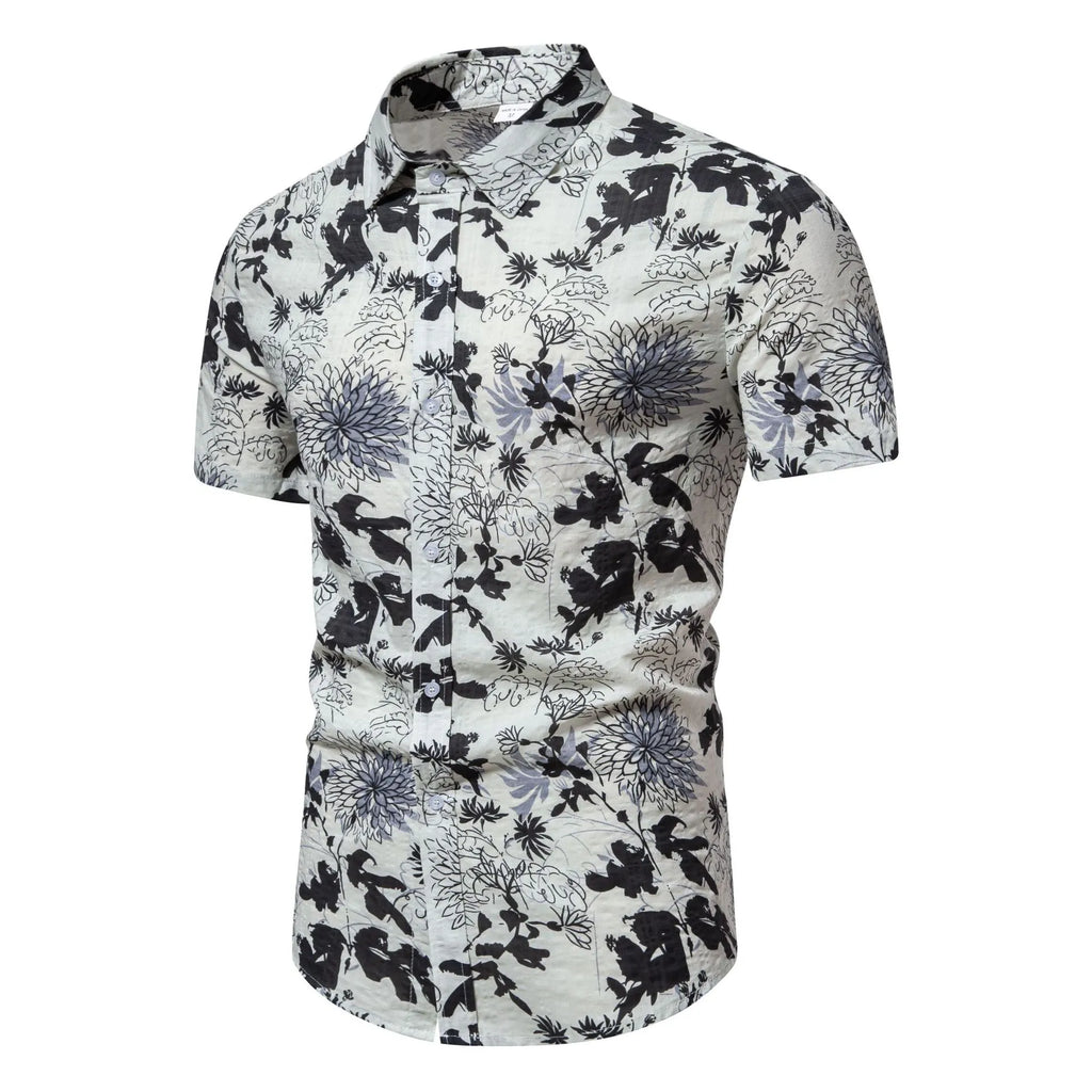 Men's Plus Size Floral Print Short Sleeve Button Down Shirt.