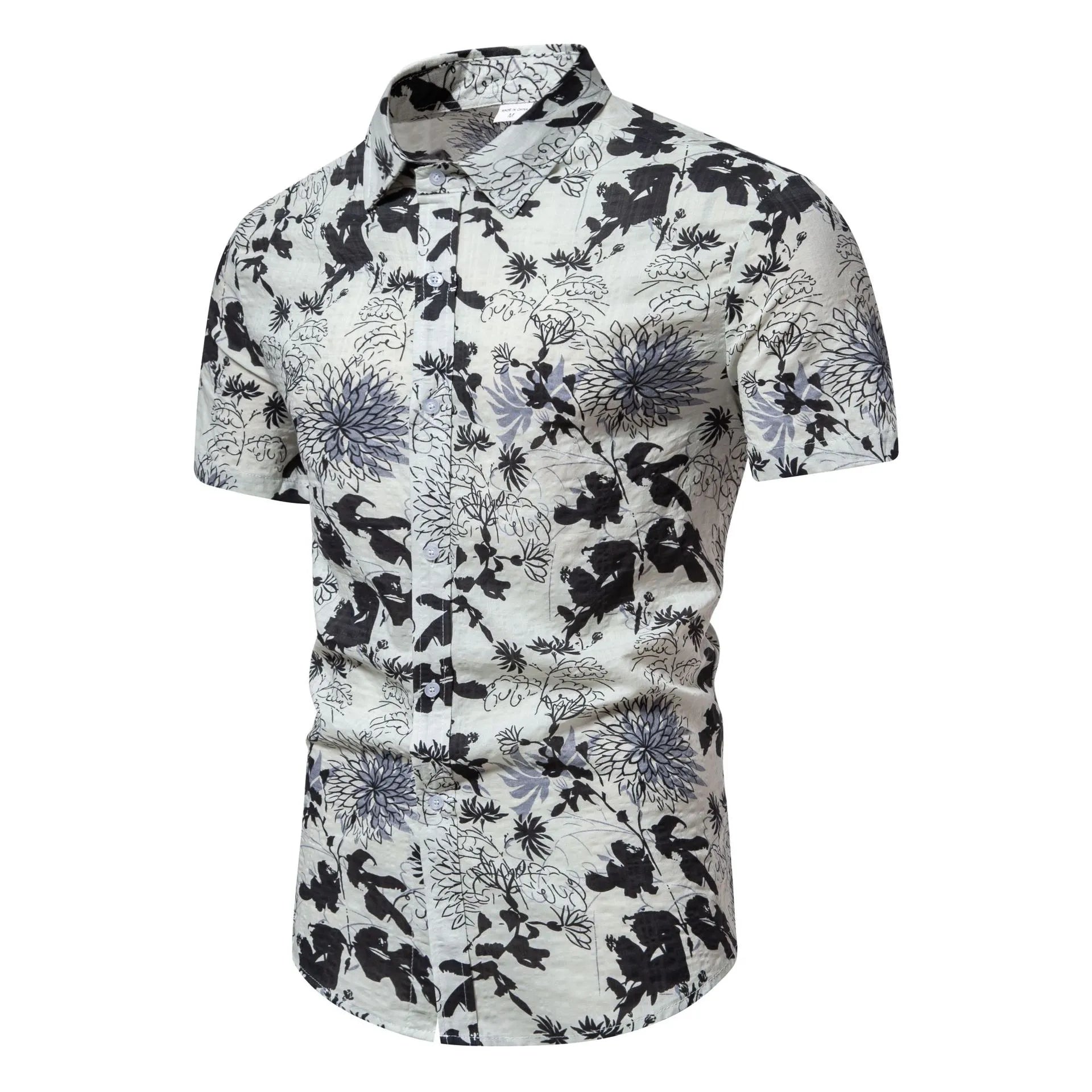 Men's Plus Size Floral Print Short Sleeve Button Down Shirt.