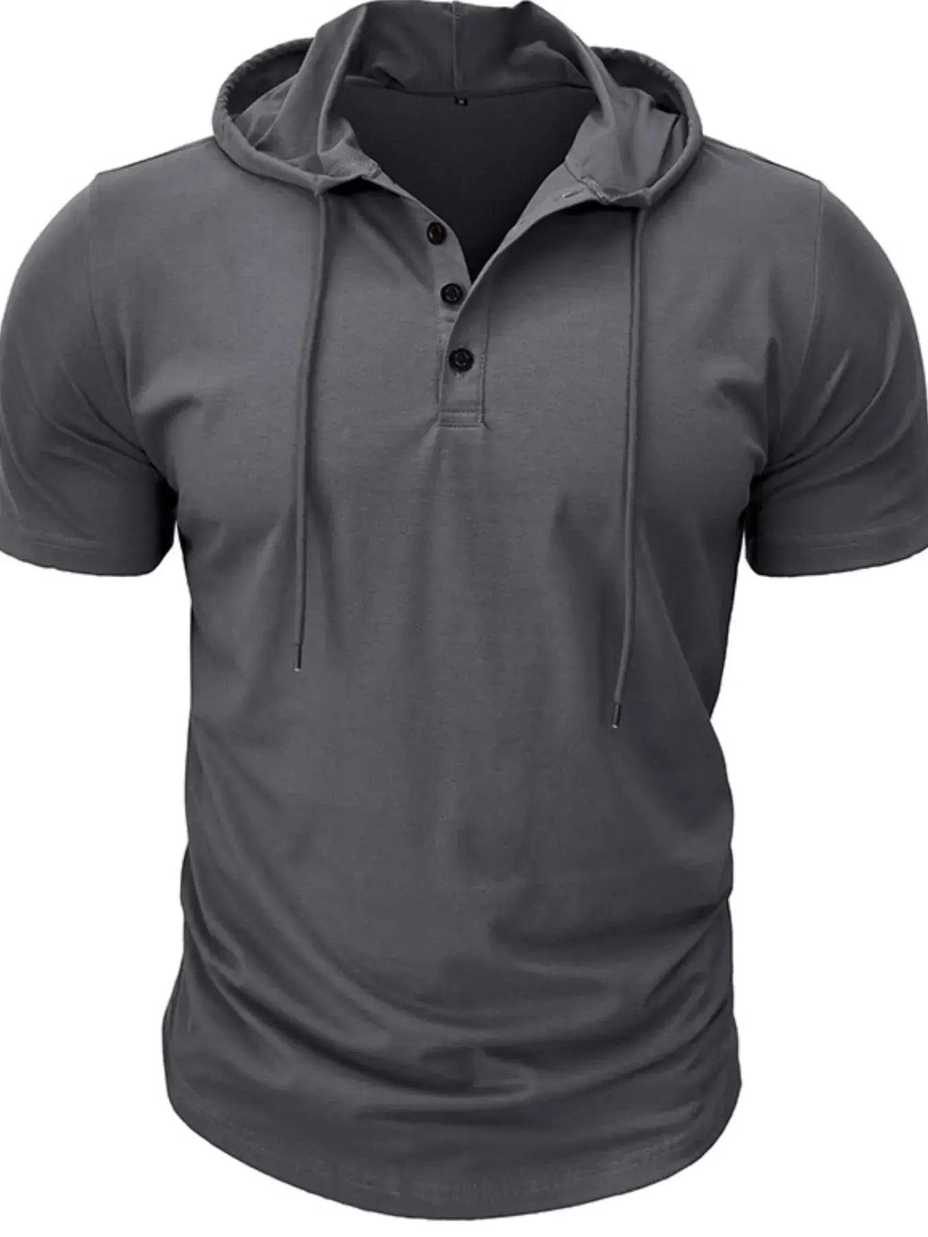 Men's Full Size Casual Hooded Henley T-Shirt Plus Size.
