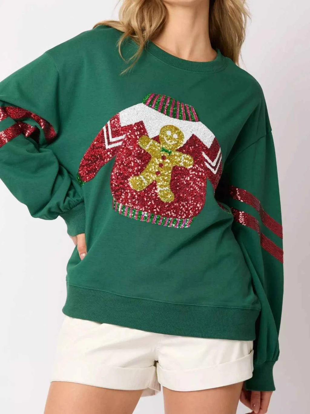 Christmas Sequin Santa Hat Holiday Sweatshirt