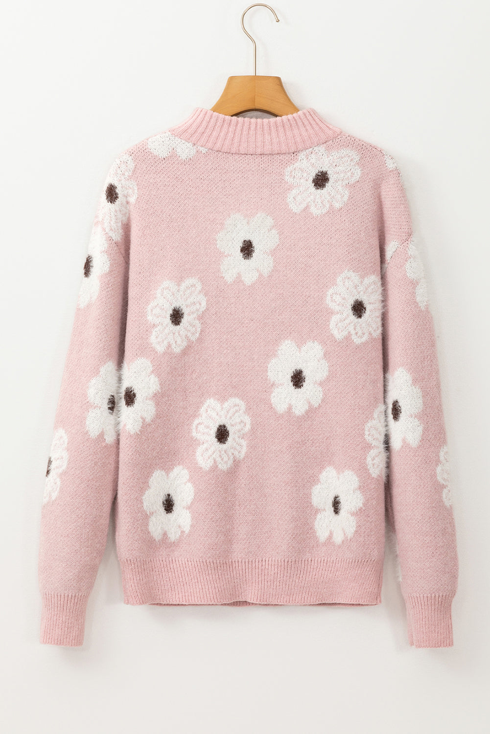 Pink Floral Pattern Half Zip Drop Shoulder Sweater Dear-Lover Dropshipping