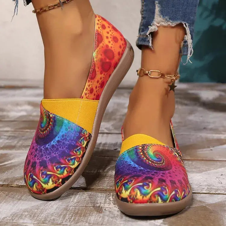 Bohemian Spiral Print Multicolor Slip-Ons.