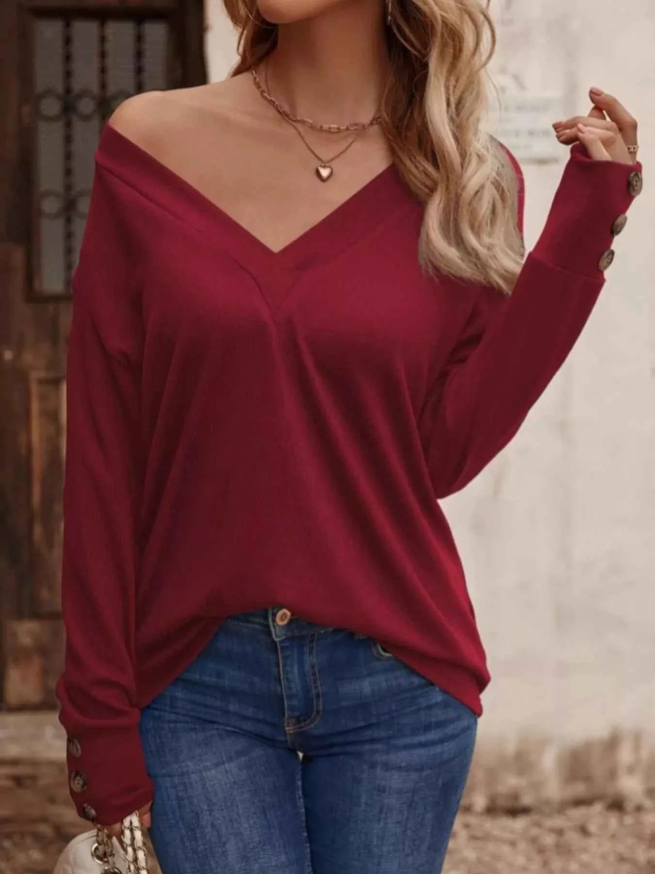 V-Neck Long Sleeve T-Shirt.