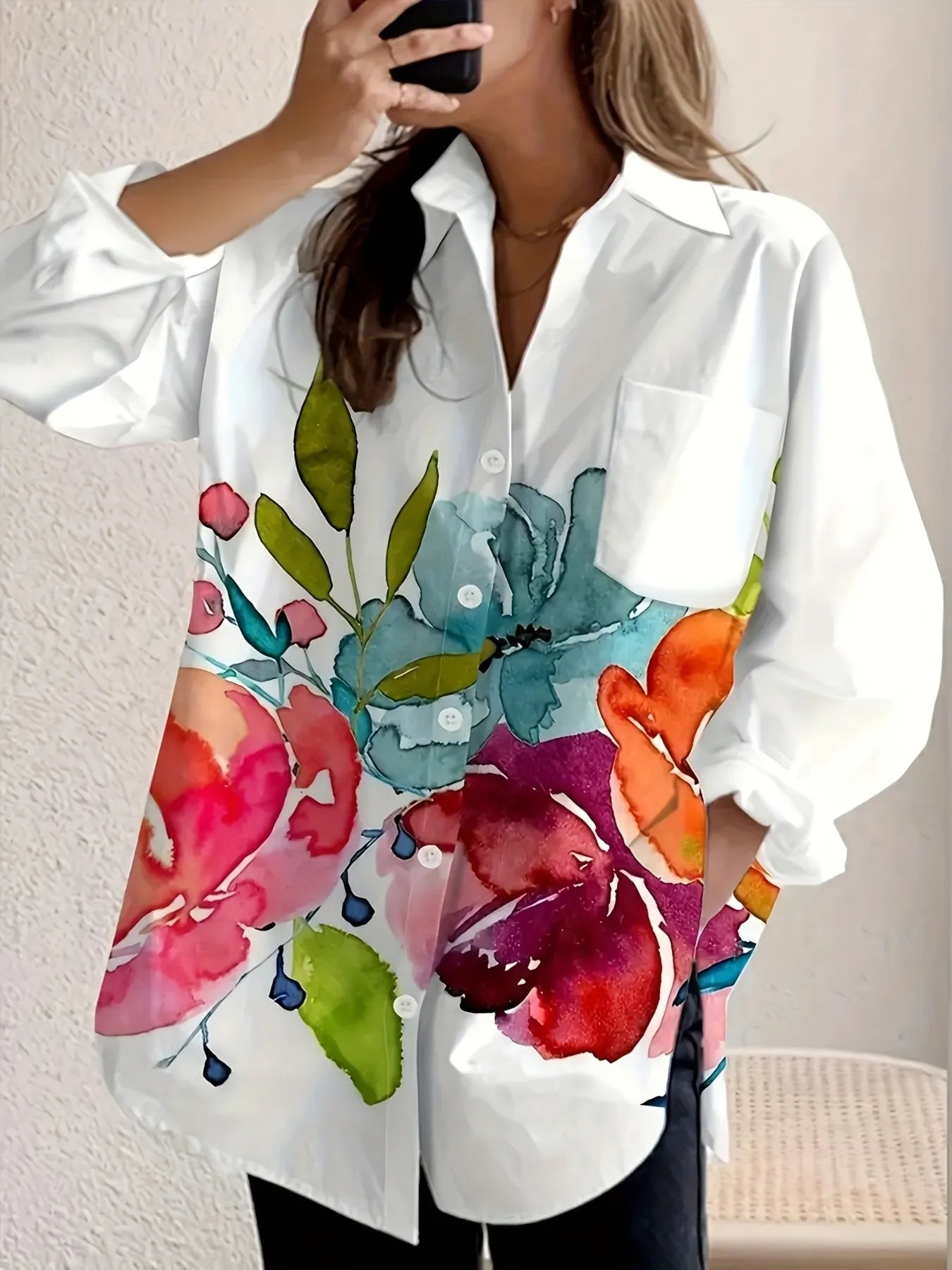 Printed Button Up Long Sleeve Shirt.