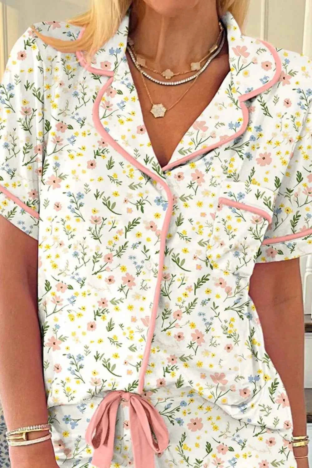 Button Up Short Sleeve Top and Shorts Lounge Set