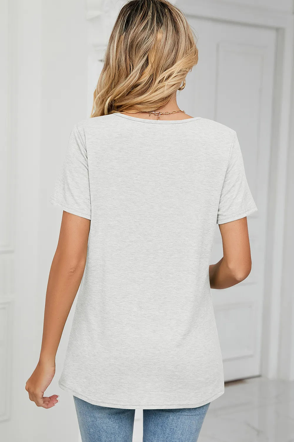 Ruched Heathered Short Sleeve T-Shirt.