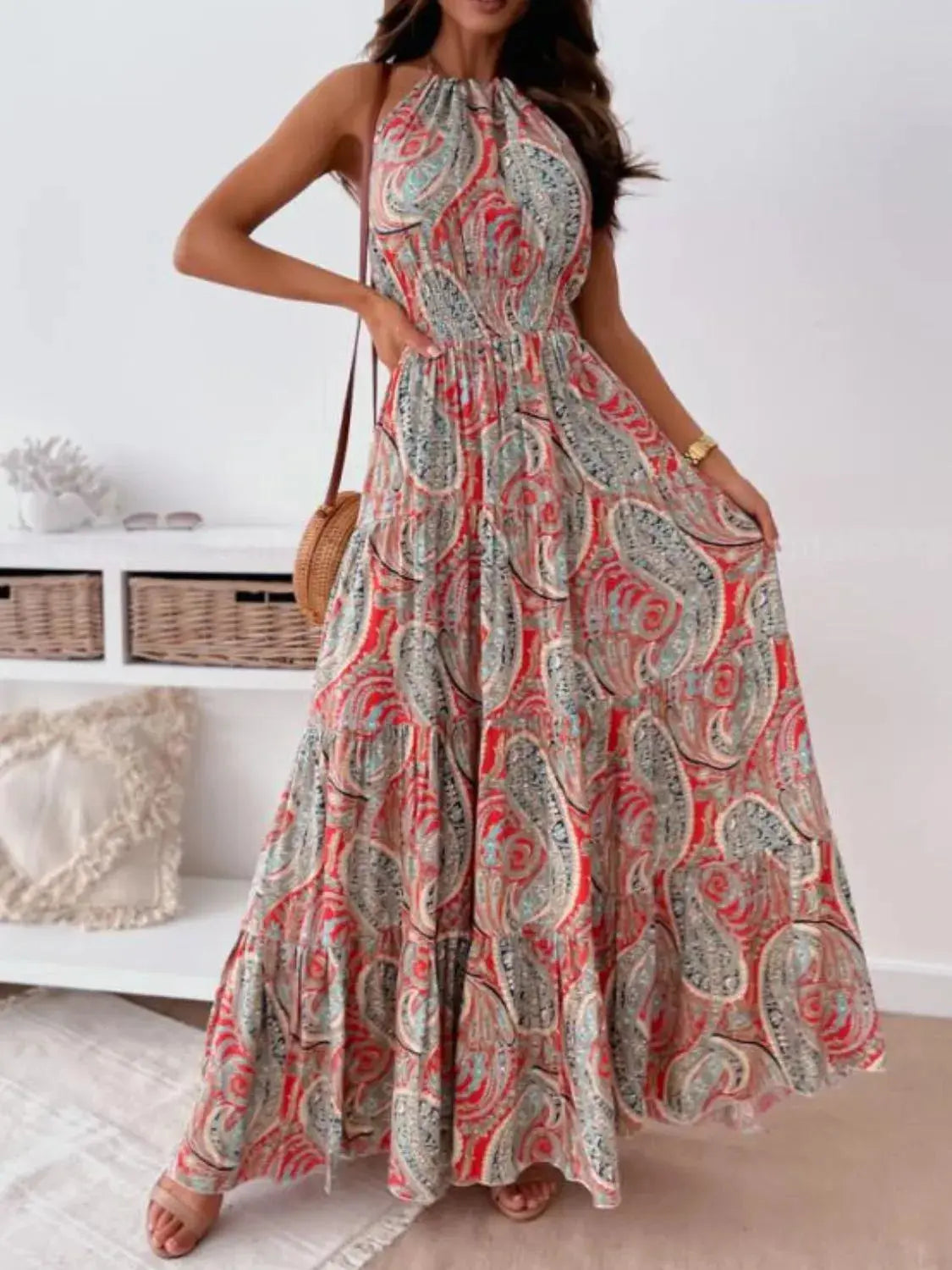 Printed Halter Neck Maxi Dress.