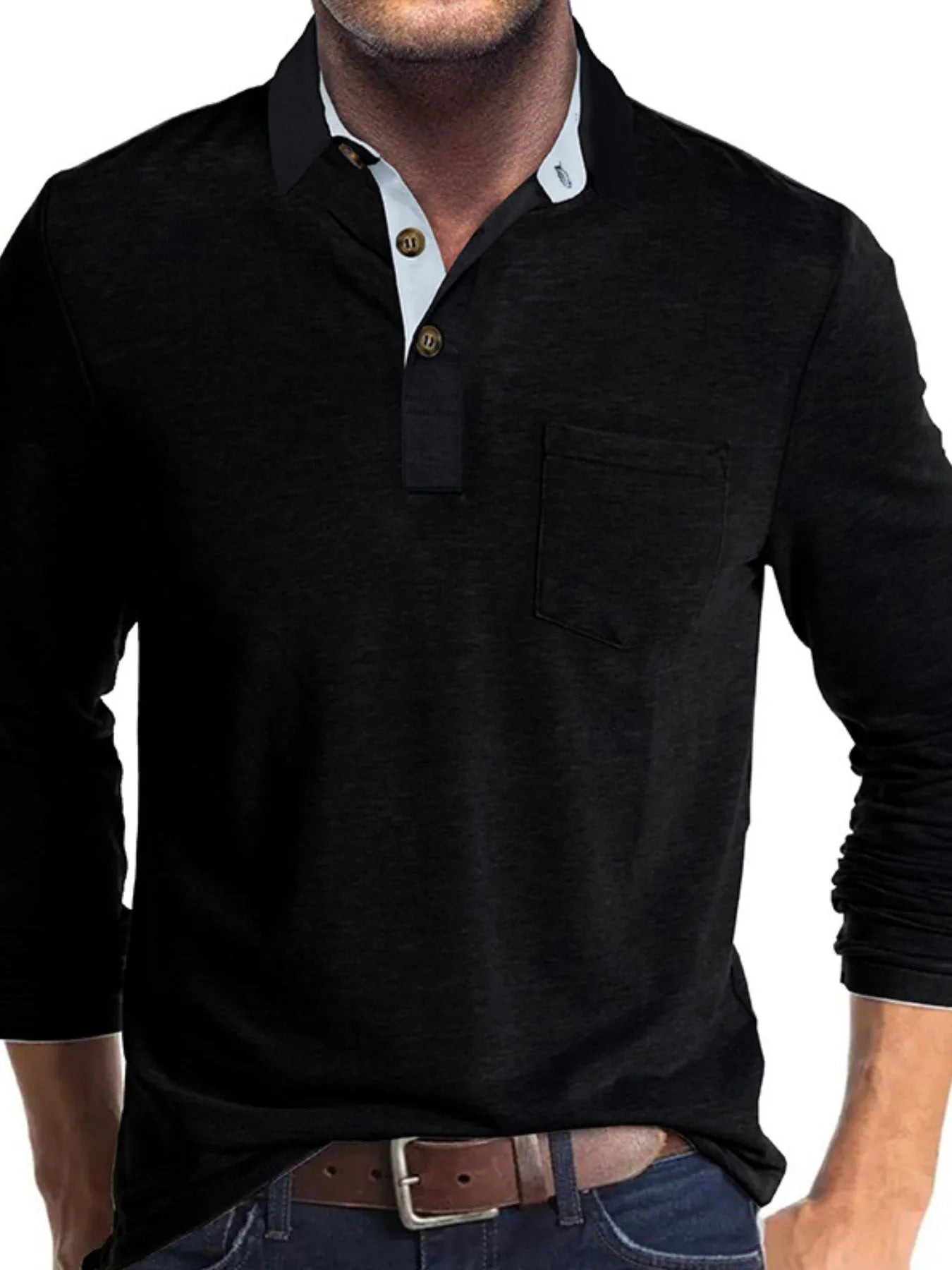 Men's Full Size Long Sleeve Pocket Polo Shirt Plus Size.