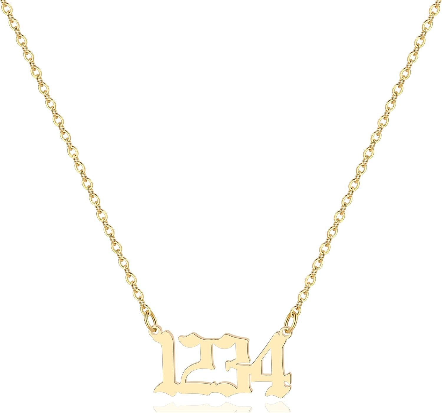 Angel Number Necklace for Women, 18K Gold Plated 000 111 222 333 444 555 666 777 888 999 Necklace Numerology Jewelry