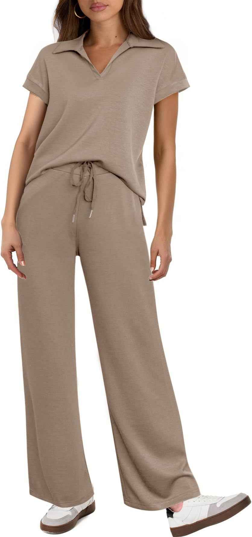 Women's Casual Fashion Solid Color Short Sleeved Set