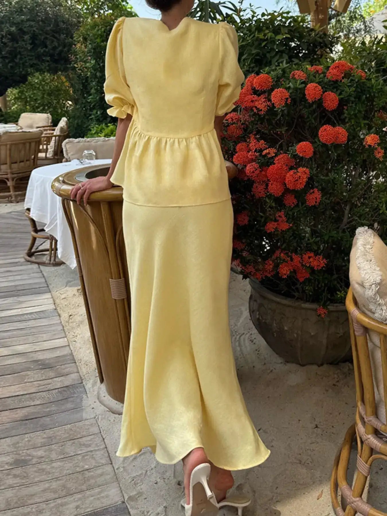 Tie Front Peplum Top and Skirt Set.