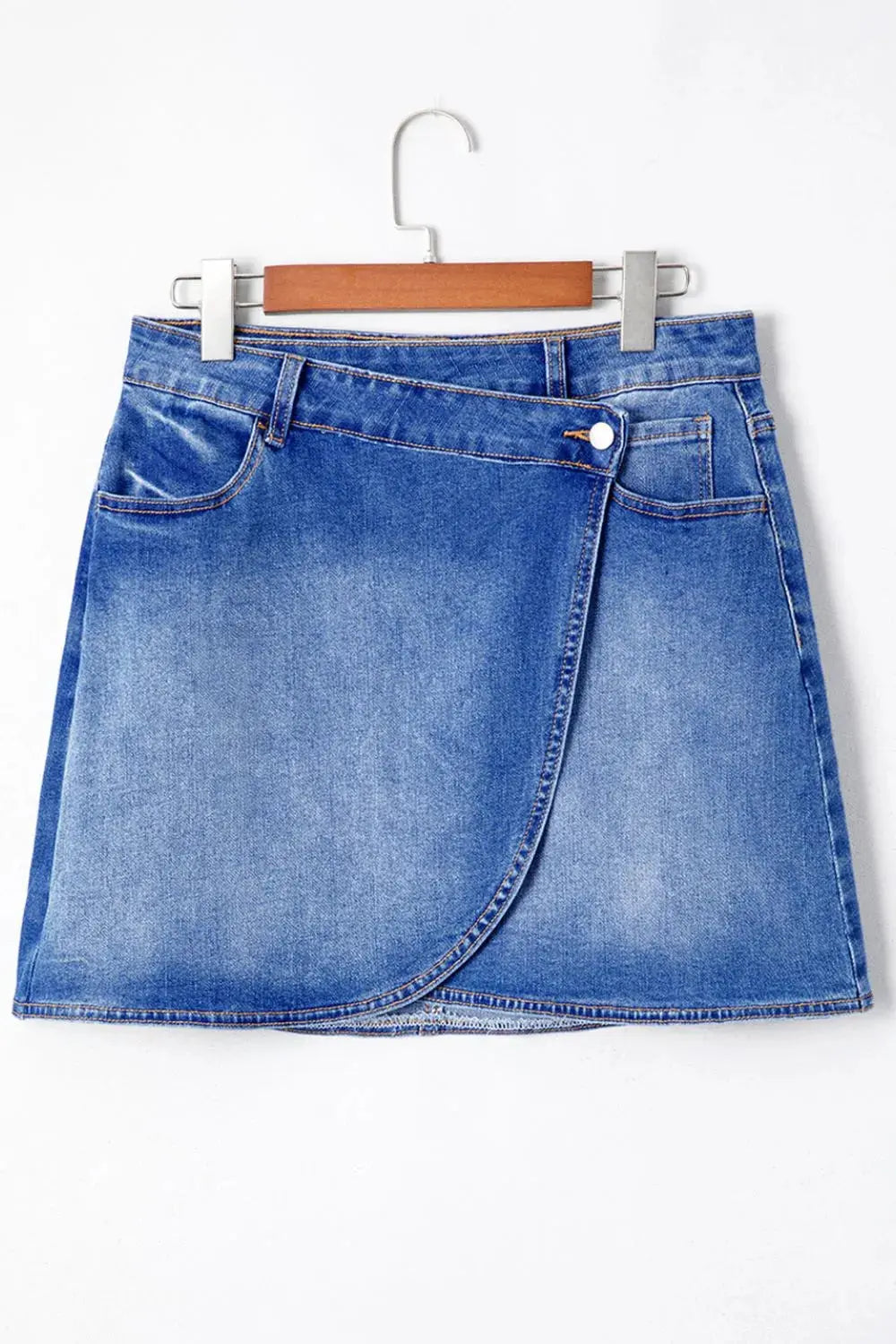 Wrapped Crossed Waist Denim Mini Skirt.