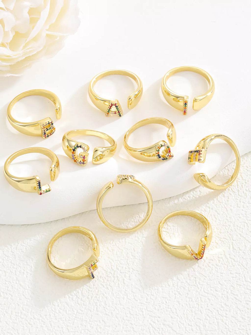 18K Gold-Plated Zircon Letter Ring.