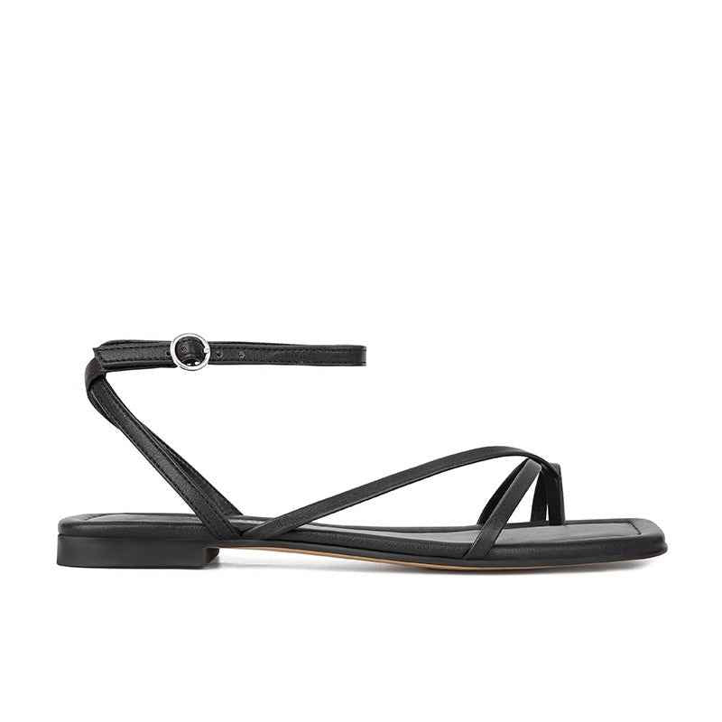 Square-toe Cross-strap Thong-style Flat Sandals