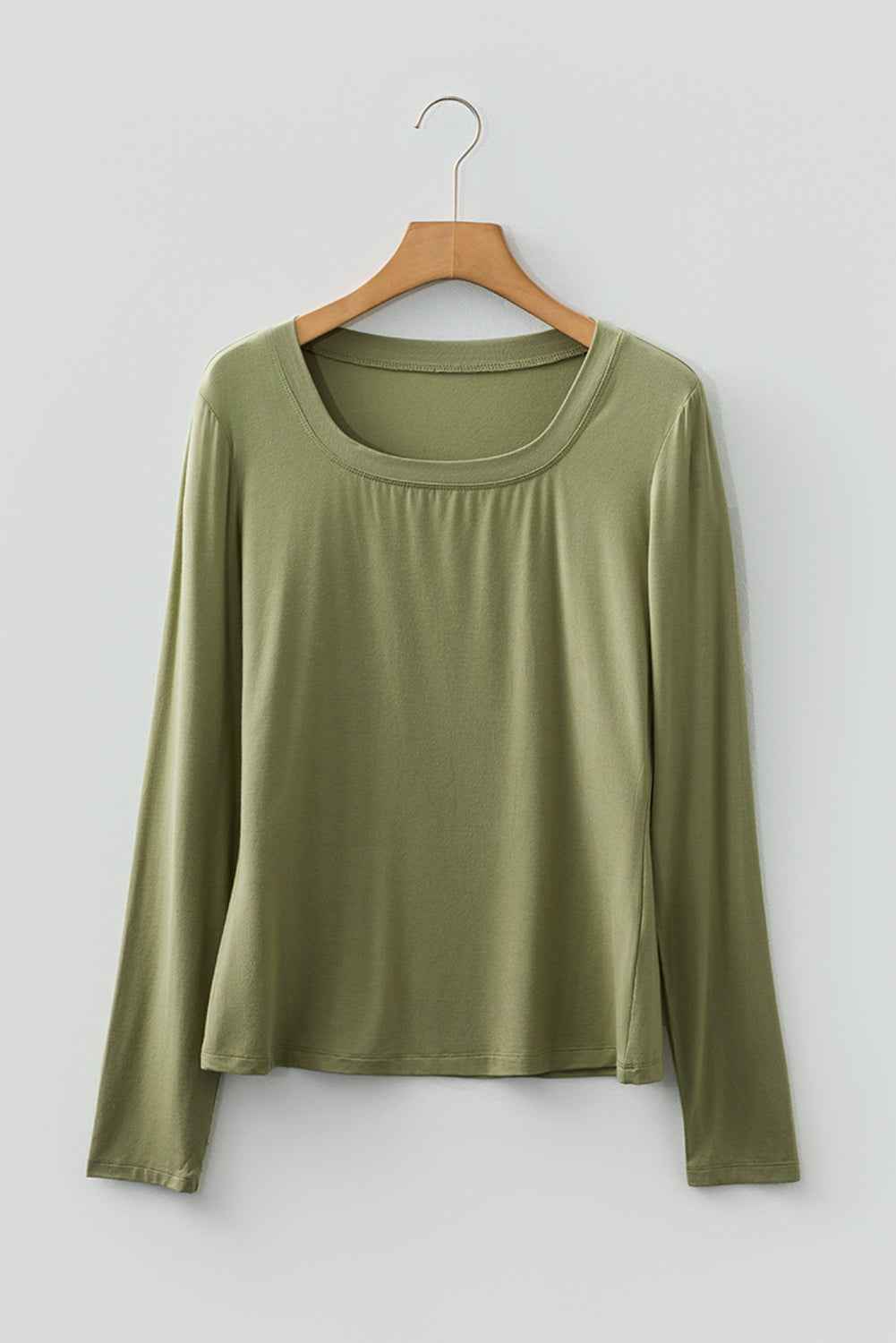 Laurel Green Solid Color Long Sleeve Fitted Top