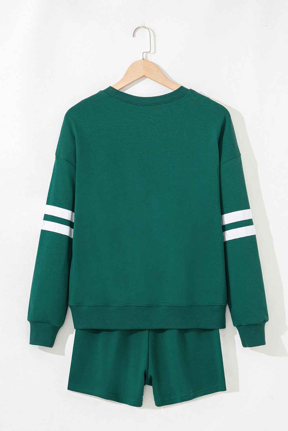 Evergreen Varsity Striped Sleeve Drop Shoulder Sweatshirt and Short Set