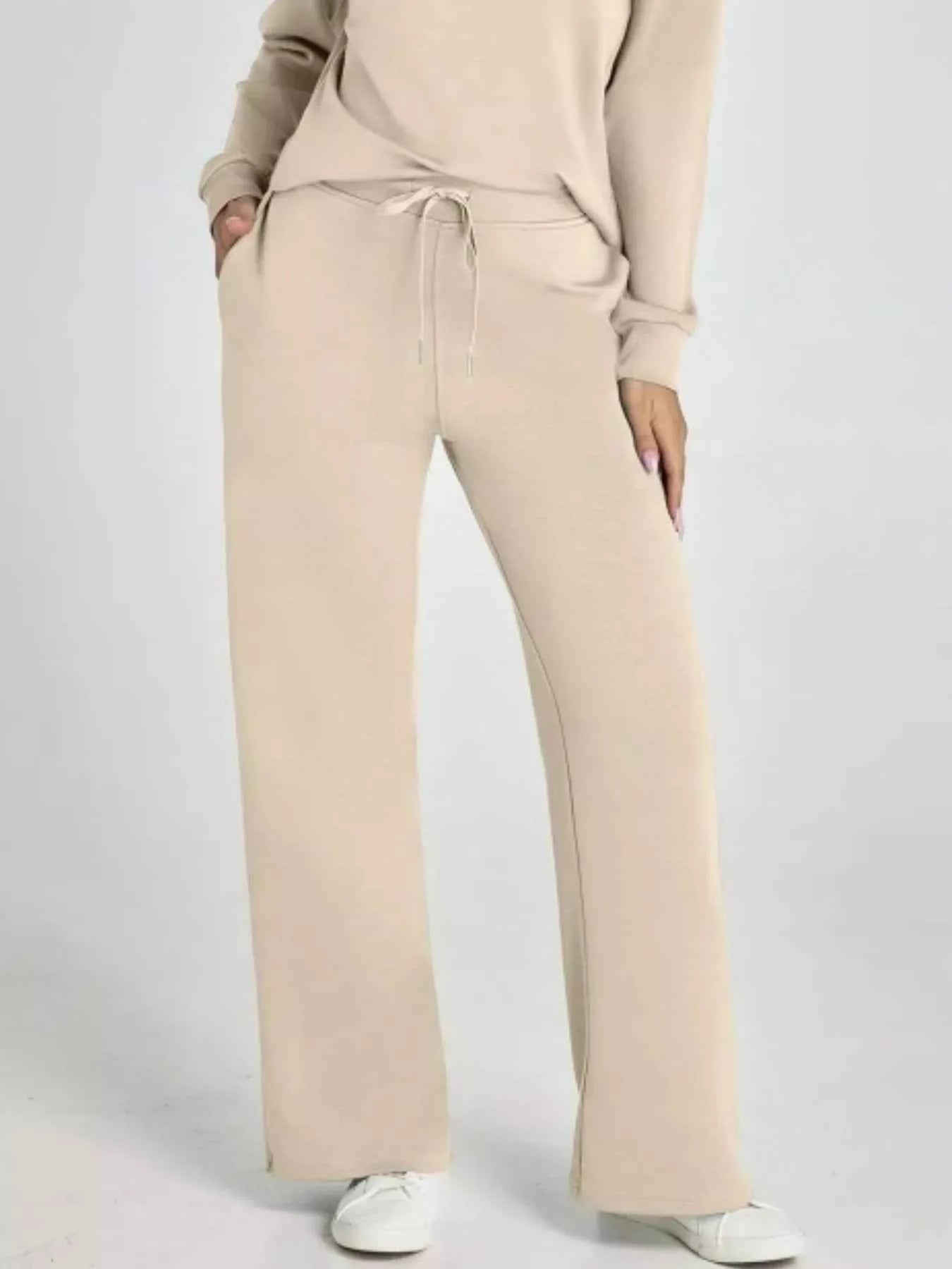 Full Size Johnny Collar Long Sleeve Top and Pants Plus Size