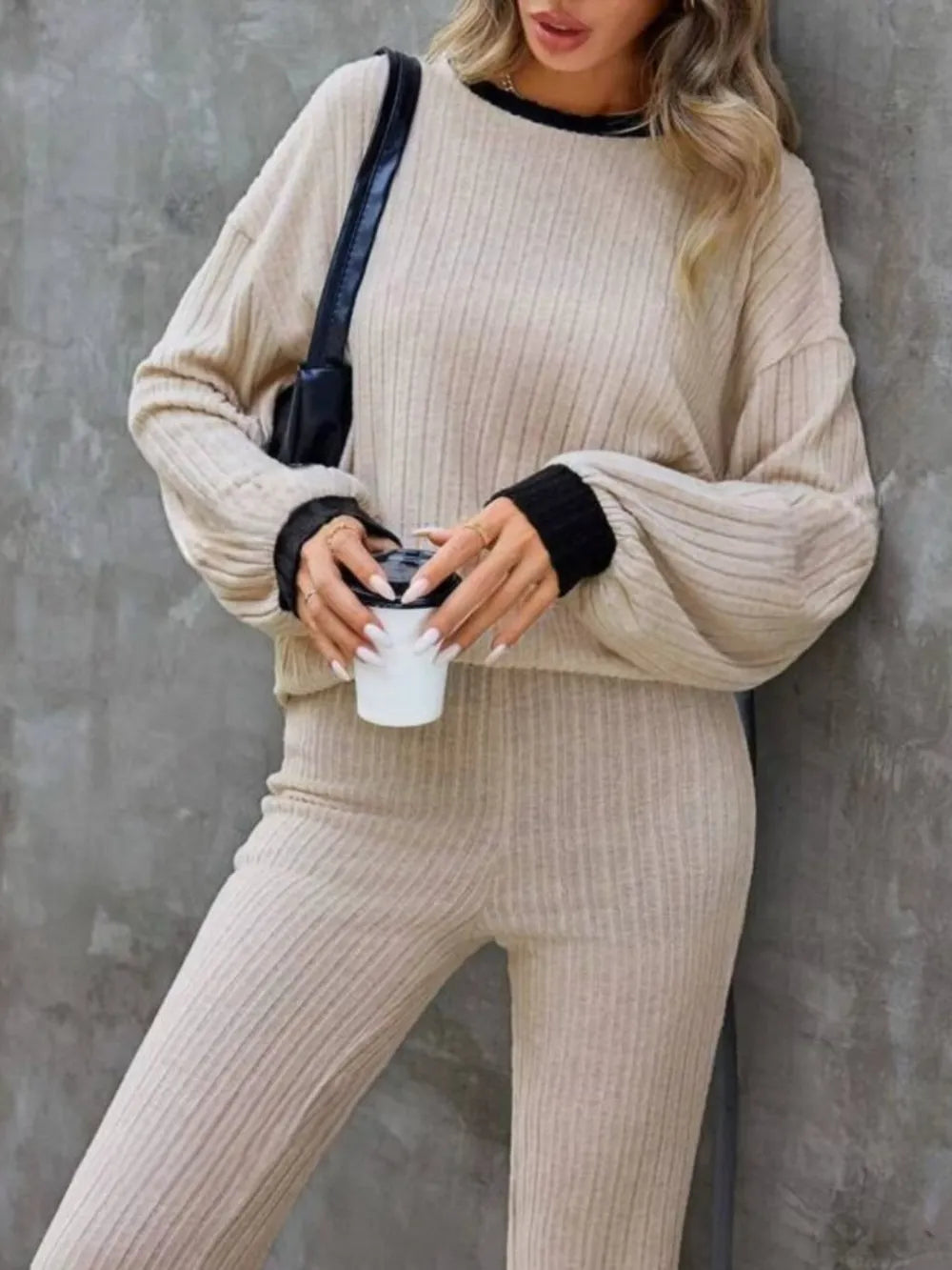 Long Sleeve Top and Bootcut Pants Set.