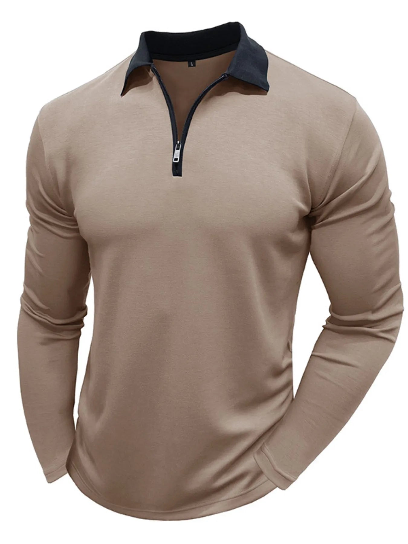 Men's Classic Long Sleeve Contrast Collar Polo Shirt.