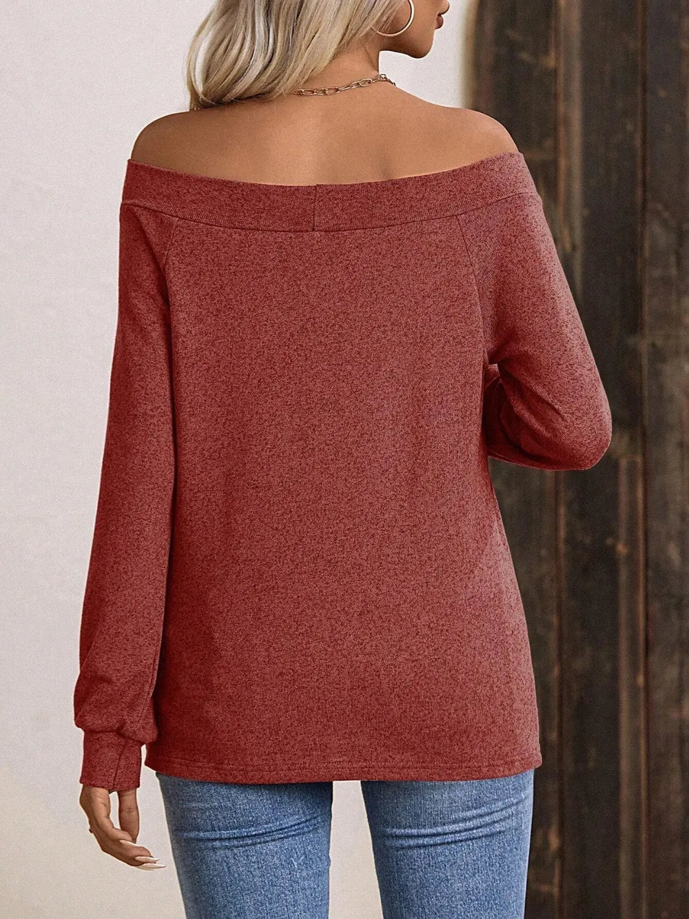 Off-Shoulder Long Sleeve T-Shirt.