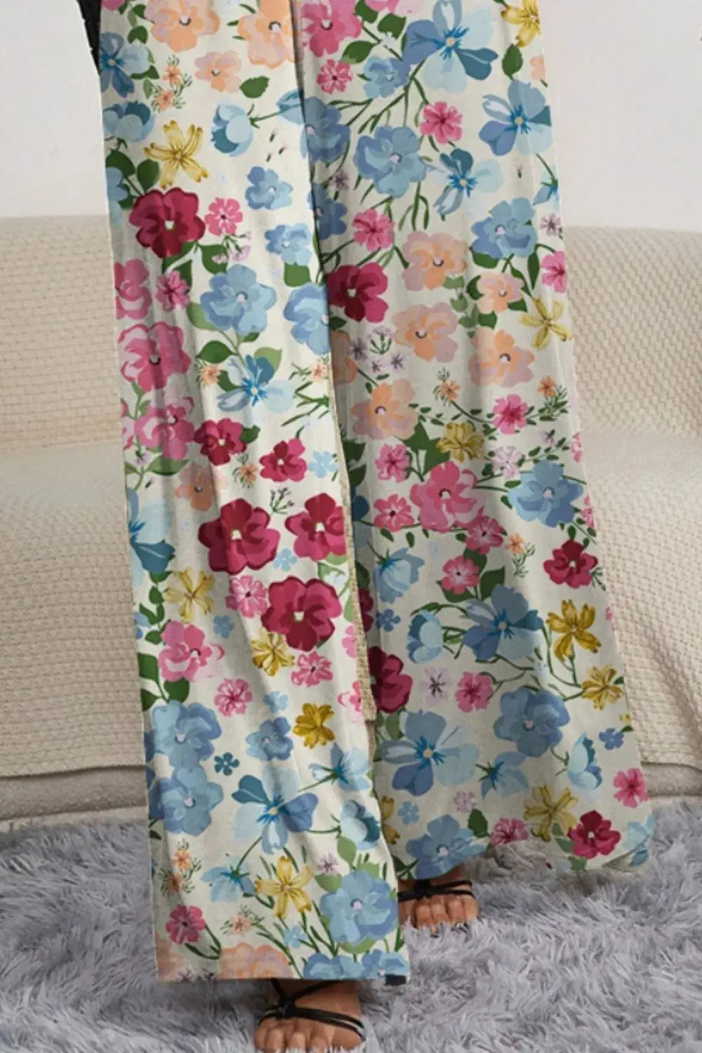 FAM-FAM Decorative Button Spaghetti Strap Wide Leg Jumpsuit.