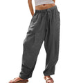 Womens Solid-Color Cotton-Linen Casual Loose Straight Pockets Lounge Pants With Drawstring