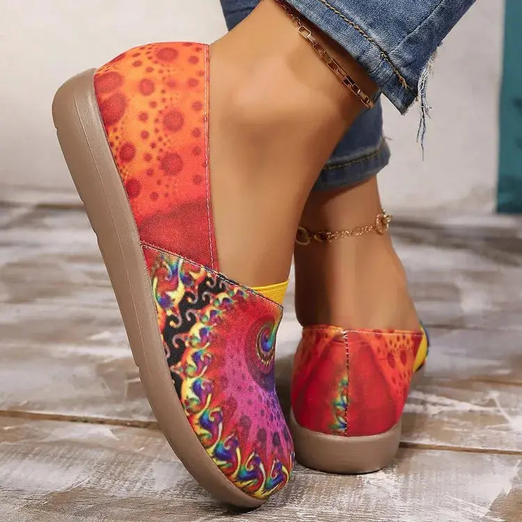 Bohemian Spiral Print Multicolor Slip-Ons.