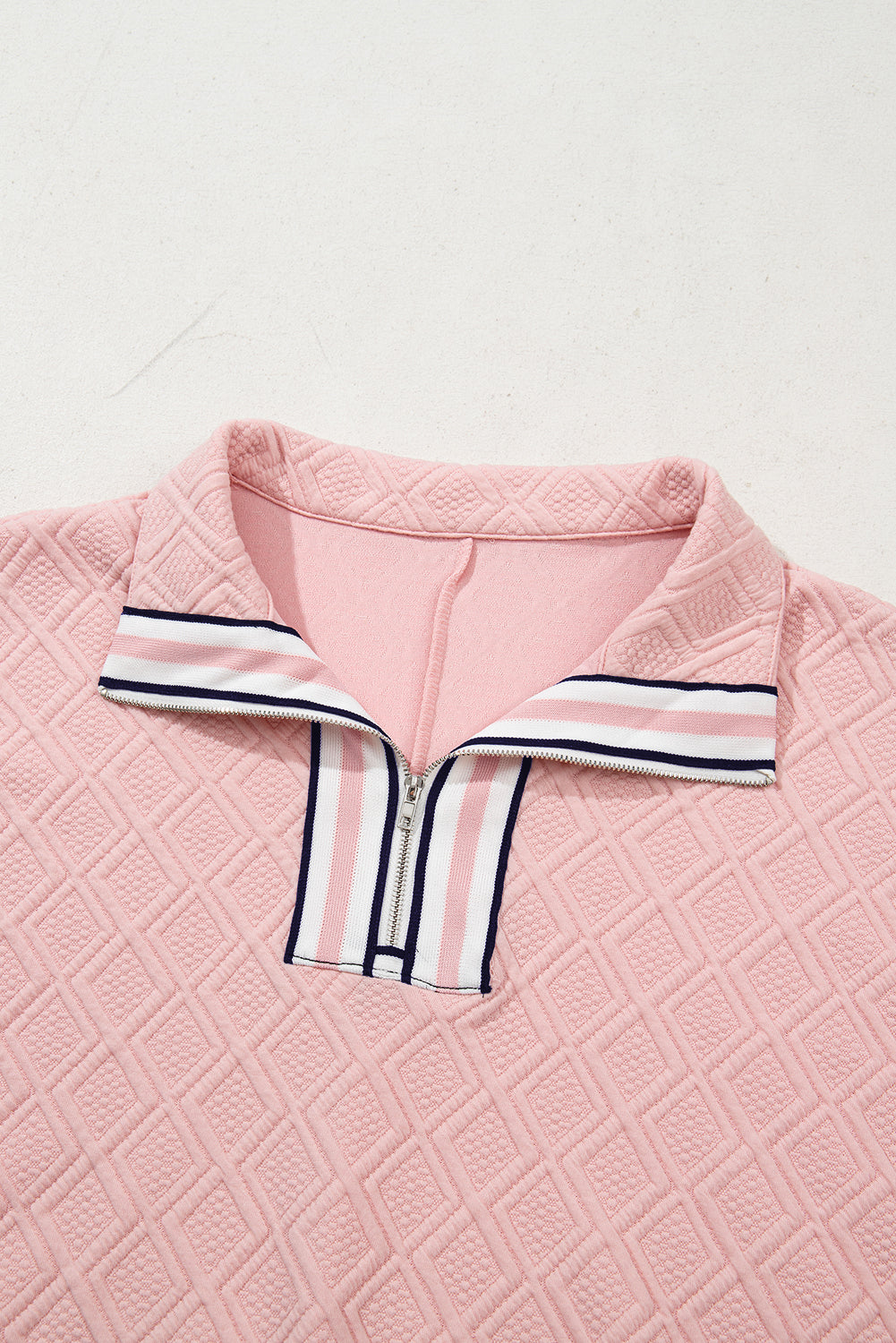 Light Pink Contrast Striped Collar Patchwork Textured Half Sleeve Blouse Dear-Lover Dropshipping