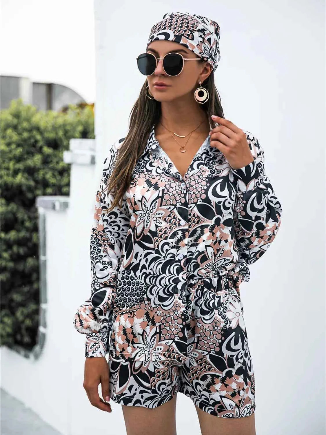 Long Sleeve Shirt and Shorts Set womem