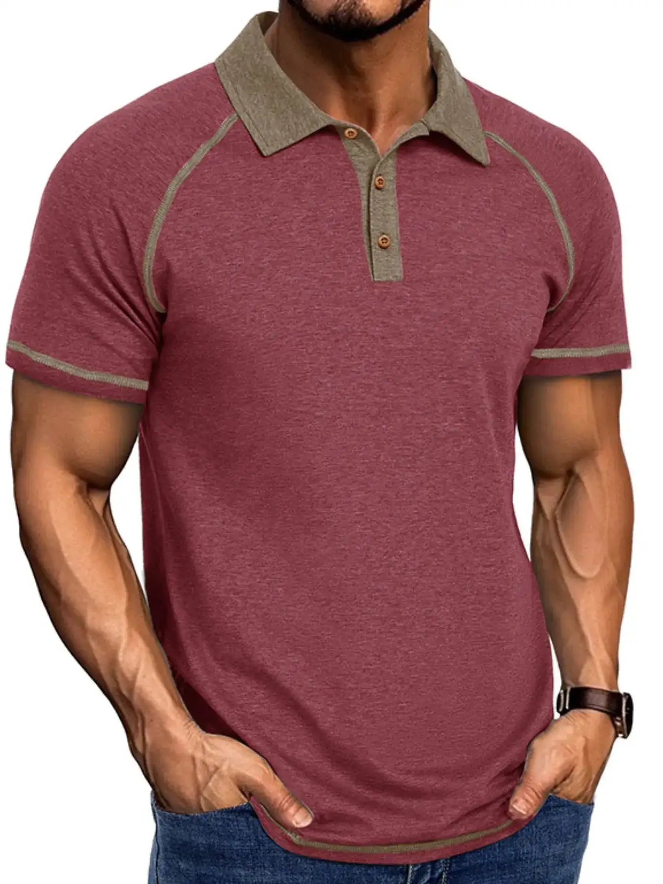 Men's Full Size Contrast Collar Short Sleeve Polo Shirt Plus Size.