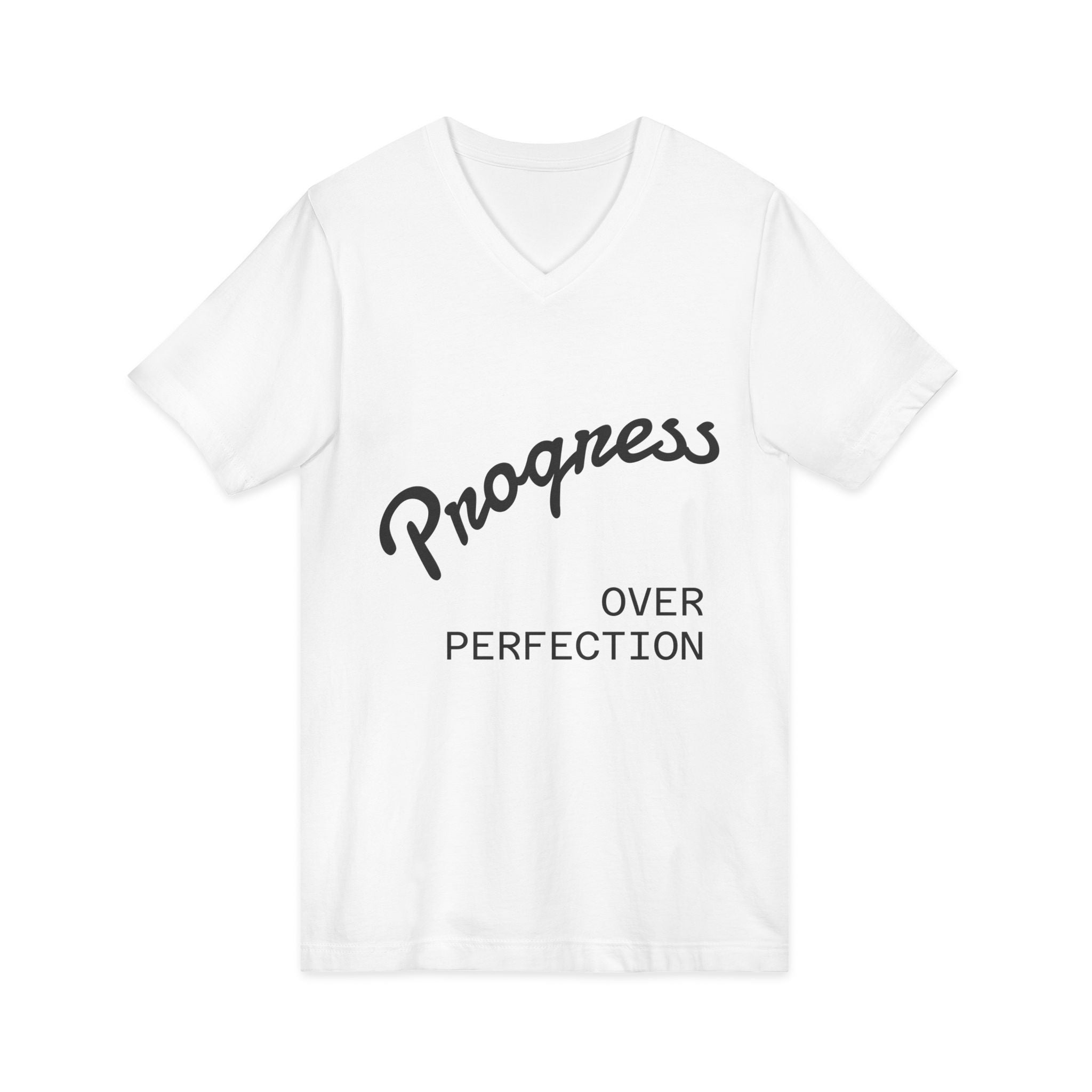 Progress Over Perfection V-Neck Tee — Inspirational Women’s Motivational T-Shirt