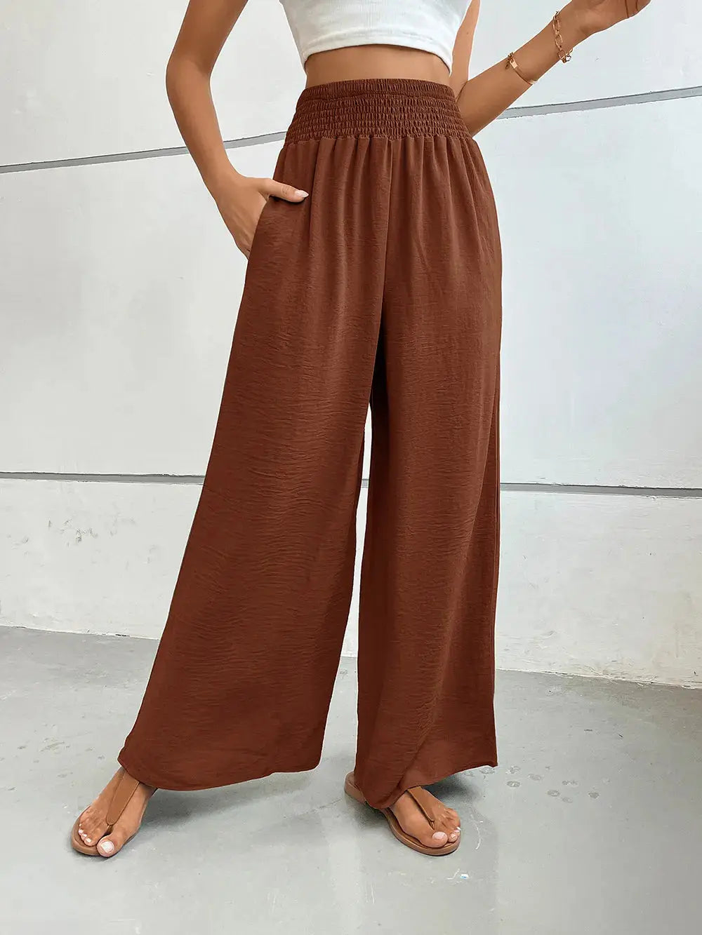 Perfee Wide Leg Pants with Pockets.